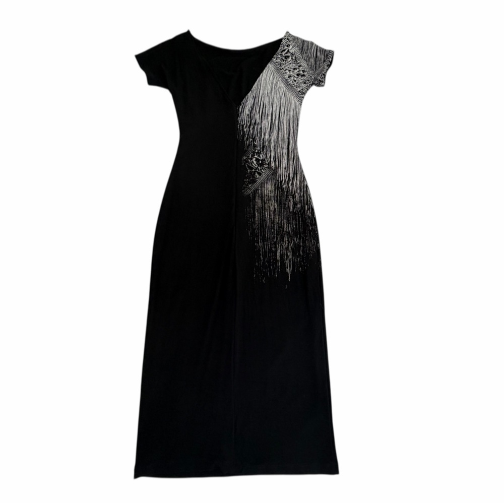 Elegant Isabel de Pedro Chain Printed Black  Short Sleeve Dress- US 4 - Picture 7 of 16